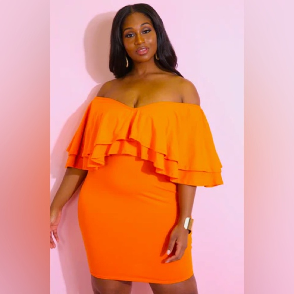 Rebdolls NWT orange off shoulder midi dress 1X